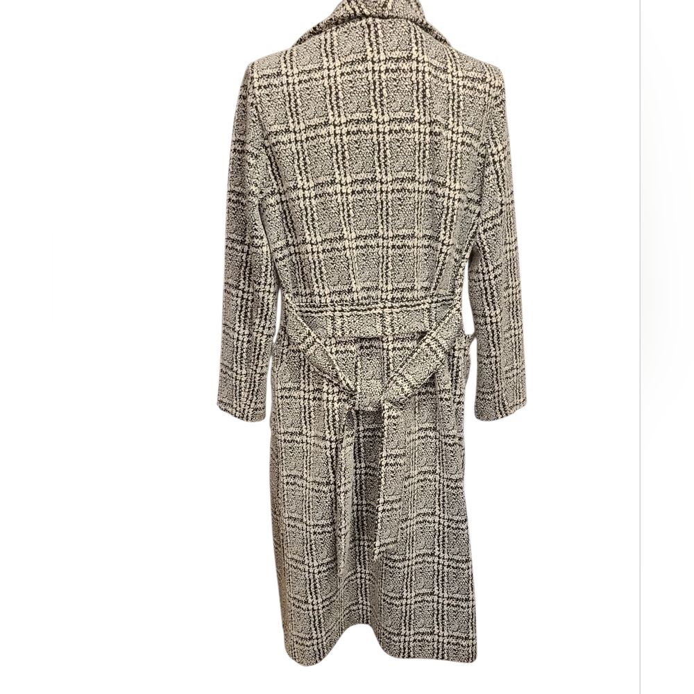 Shinestar Trenchcoat Tweed Black‎ and White Belted Shawl Collar Sz M - Picture 10 of 16